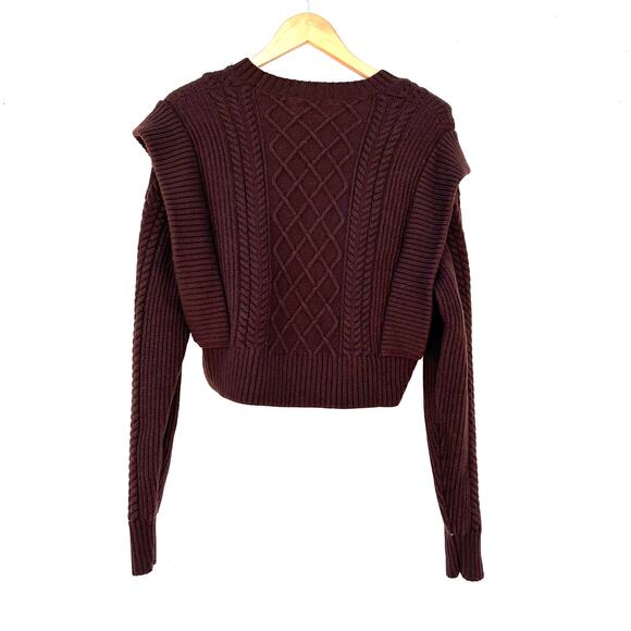 Babaton Seek Sweater Aritzia Chocolate Brown Jumper XS Merino Wool Cable Knit - Picture 9 of 14